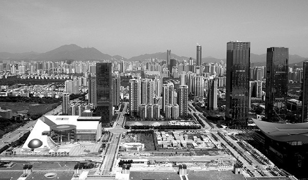Czarno-biała panorama Shenzhen - zdjęcia z Chin