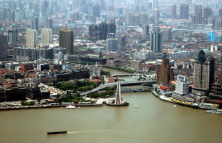 Panorama Szanghaju i rzeka HuangPu